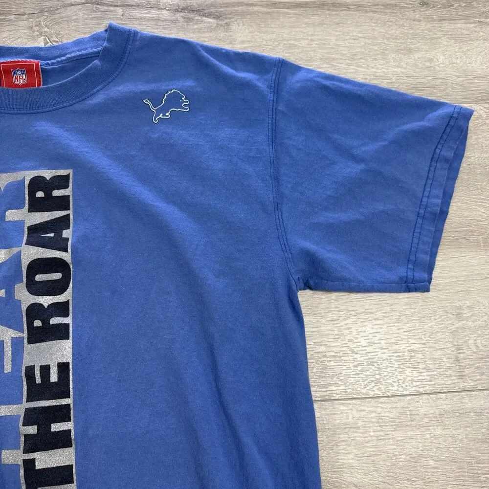 Detroit Lions Shirt NFL Hear The Roar Men's Blue Short Sleeve Tee Large
